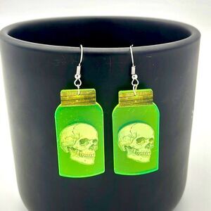 SKULL IN a Jar Halloween Acrylic Earrings